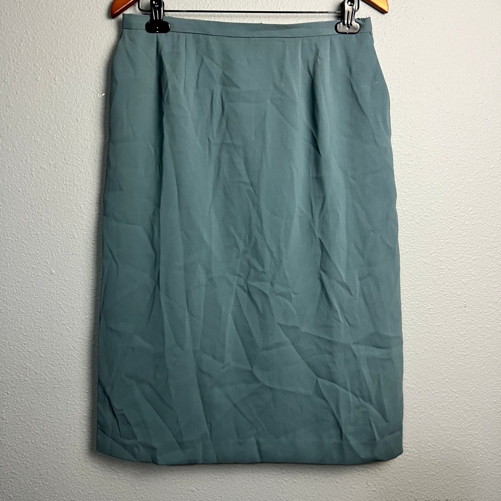 Vtg Koret Career Skirt Pencil Midi Pockets Blue Green Office Wear Mature Size 14